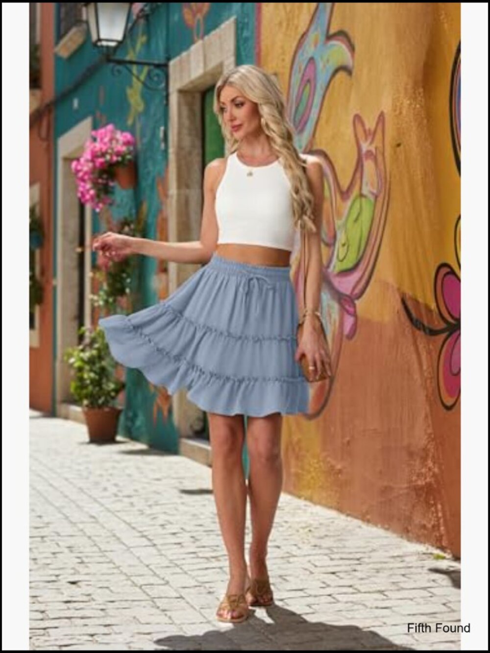 Flowy Boho Skort with Built-in Shorts, Pockets, Ruffle Tiered Design - Picture 3 of 7